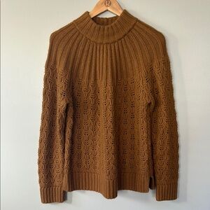 Madewell Pointelle Stitch-Mix Mockneck ChunkyKnit Sweater Sz M Dried Cedar Brown